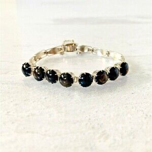 Vintage Sterling Silver Black Onyx Line Bracelet Southwest Artisan Made Tulip